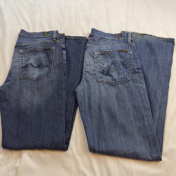 7 For All Mankind Lot (2) Two Bootcut Standard Fit Jeans Waist 34" Length 33" - Picture 1 of 15